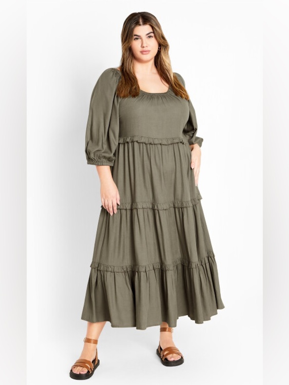 City Chic heather Olive Tiered Midi Dress  18W NWT - Picture 2 of 11